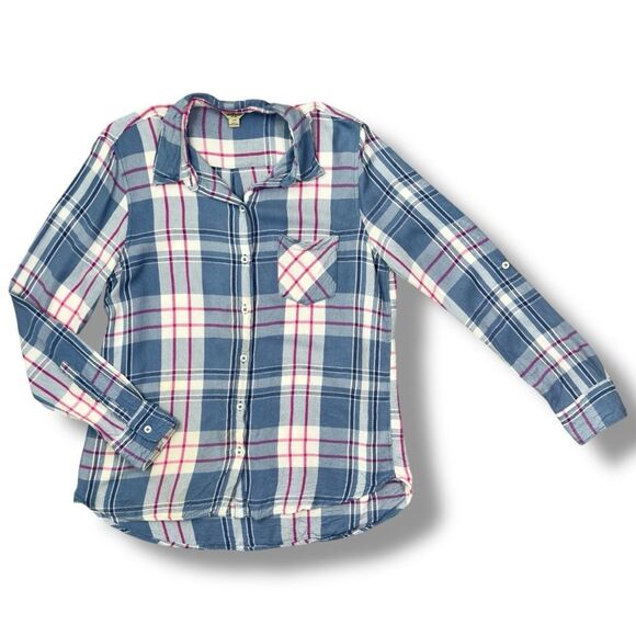 Vintage Woolrich Women's Blue and Pink Plaid Button Down Shirt Sz L - Picture 1 of 8